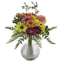 Nearly Natural 13-Inch Mixed Flower Arrangement in Glass Vase