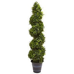 Nearly Natural 4-Foot Boxwood Spiral Topiary Tree in Black Ringed Pot