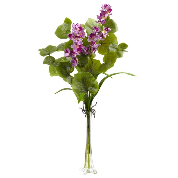 Nearly Natural 31 Inch Lotus And Orchid Arrangement In Glass Vase