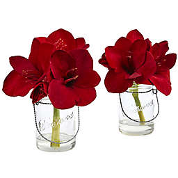 Nearly Natural 11-Inch Amaryllis in Glass Canning Jar (Set of 2)