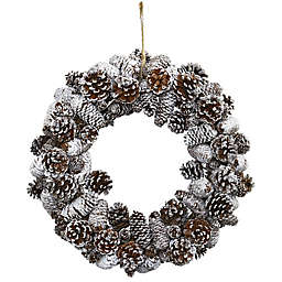 Nearly Natural 17-Inch Snowy Pine Cone Wreath