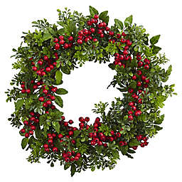 Nearly Natural 24-Inch Berry Boxwood Wreath