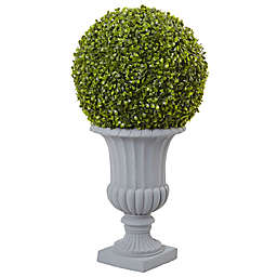 Nearly Natural 2.5-Foot Boxwood Ball Topiary Tree in White Urn
