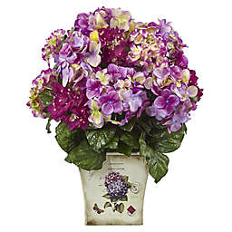 Nearly Natural 19-Inch Mixed Hydrangea in Vintage Floral Planter