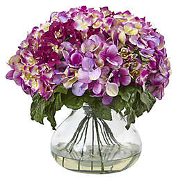 Nearly Natural 14.5-Inch Hydrangea Arrangement in Large Glass Vase