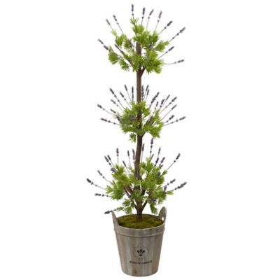Nearly Natural 50Inch Artificial Lavender Topiary Tree with Farmhouse