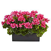 Nearly Natural 13-Inch Geraniums with Black Rectangular Planter