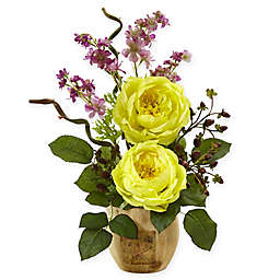 Nearly Natural 17-Inch Rose and Dancing Daisy Arrangement in Decoupage Wood Vase