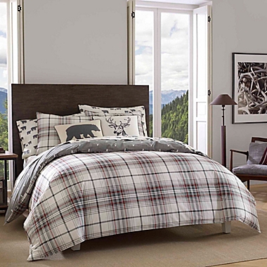 Eddie Bauer&reg; Alder Plaid 3-Piece Reversible Full/Queen Duvet Cover Set in Charcoal. View a larger version of this product image.