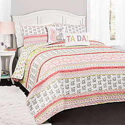 Lush Decor Fox Ruffle Striped Reversible Full/Queen Quilt Set in Pink