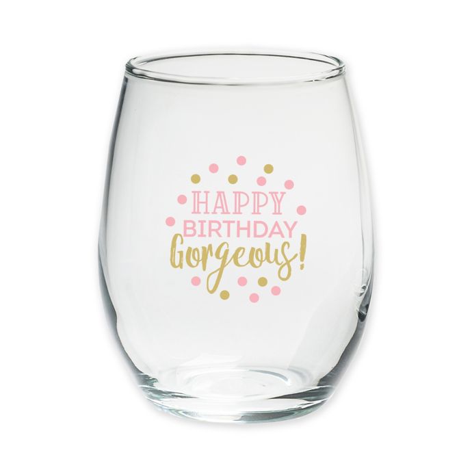 Kate Aspen Birthday for Her Stemless Wine Glasses Set of 4