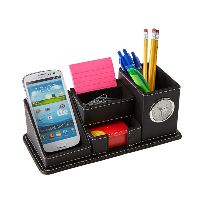 Mind Reader Faux Leather 5 Compartment Compact Desk Organizer In
