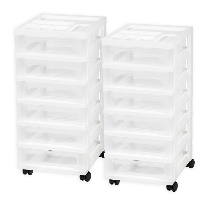 Iris Medium 6 Drawer Storage Cart With Organizer Top In White