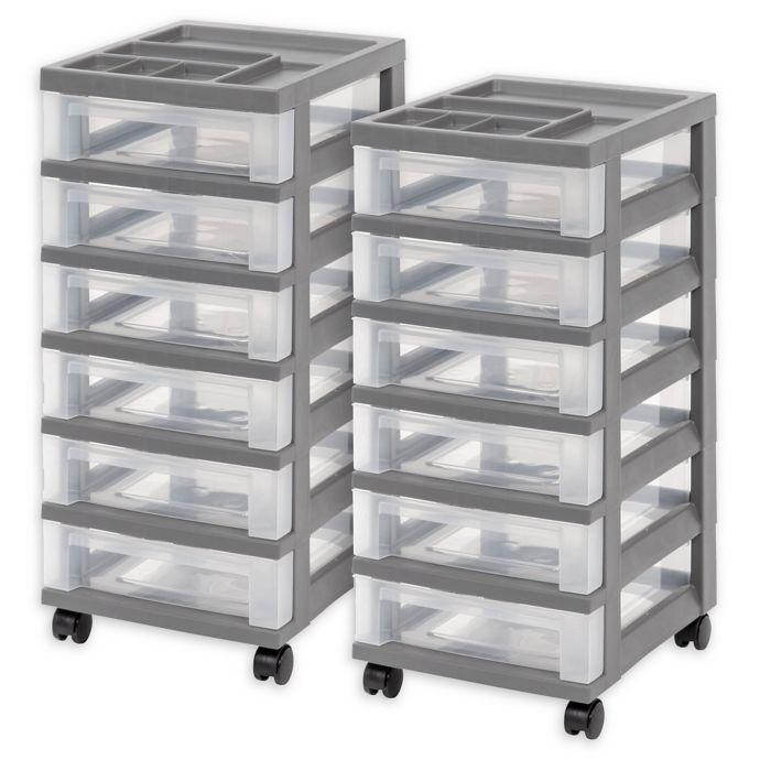 IRIS® 6Drawer Storage Cart with Organizer Top (Set of 2) Bed Bath