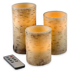 Nottingham Home 3-Piece Birch Bark Flameless LED Candle Set with Remote