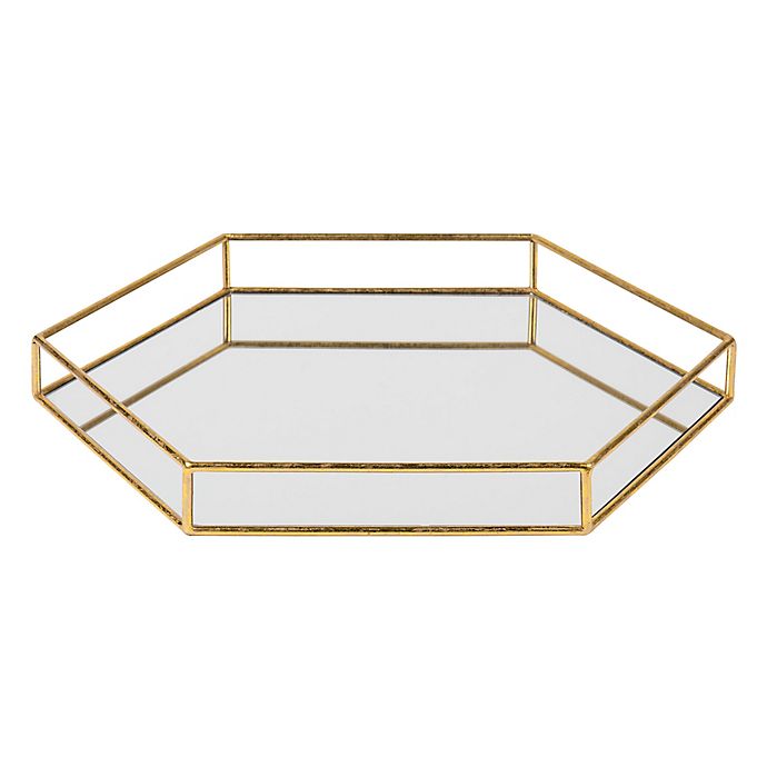 Kate And Laurel Felicia Mirrored Tray, Large Geometric Mirrored Vanity Tray Gold