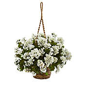 Nearly Natural 19-Inch Geranium Indoor/Outdoor Hanging Basket