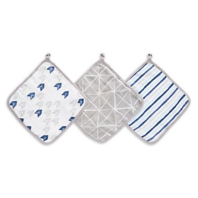 aden + anais&trade; essentials 3-Pack Denim Wash Washcloths in Grey/Blue