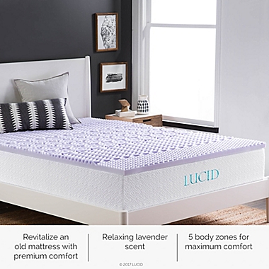 Lucid 2-Inch 5-Zone Lavender-Infused Memory Foam Full Mattress Topper in Purple. View a larger version of this product image.