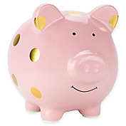 Pearhead&trade; Large Ceramic Polka Dot Piggy Bank in Pink/Gold