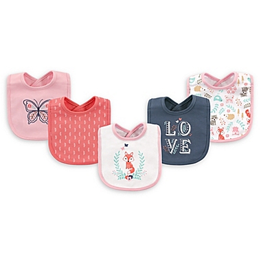 Hudson Baby&reg; 5-Pack Fox Drooler Bibs in Pink. View a larger version of this product image.