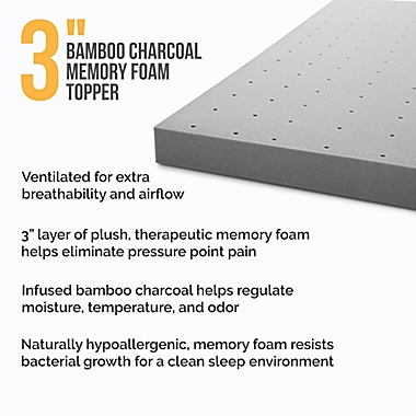 Lucid Memory Foam 3-Inch Full Mattress Topper in Grey. View a larger version of this product image.