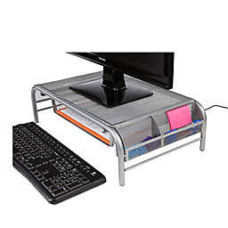 Mind Reader Metal Mesh Monitor Stand with Drawer in Silver
