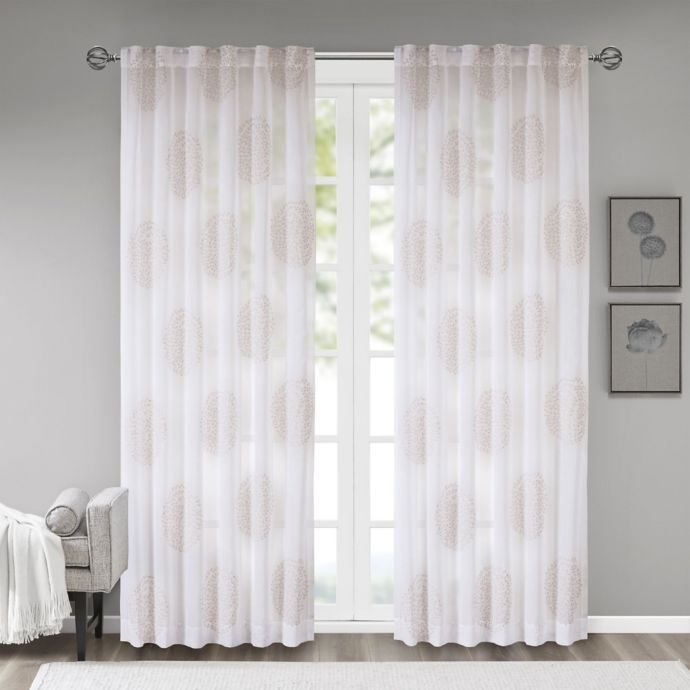 Madison Park Genia Rod Pocket Sheer Window Curtain Panel in Blush Bed