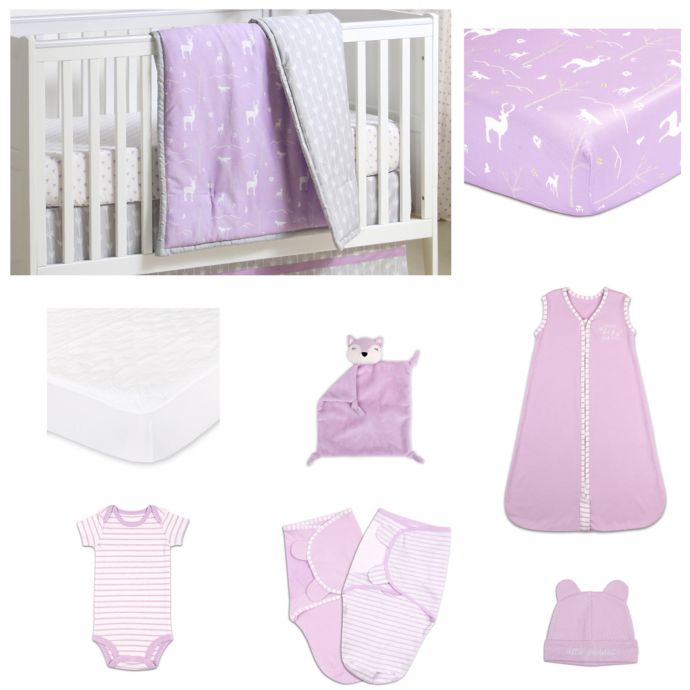 The Peanutshell Hello Deer Crib Bedding Collection In Purple Grey