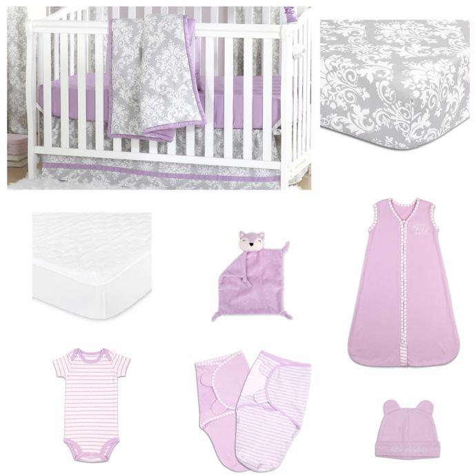 The Peanutshell Damsel Damask 11 Piece Sleep Essentials Crib Set