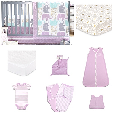 The Peanut Shell&reg; Little Peanut Crib Bedding Collection in Lilac. View a larger version of this product image.