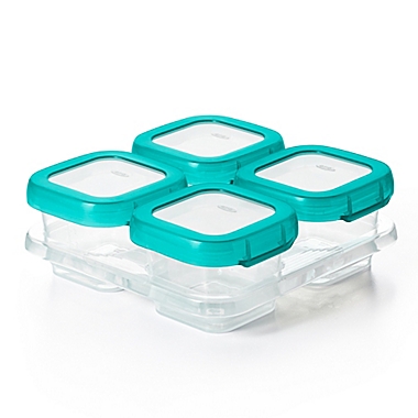 OXO Tot&reg; 4-Pack 4 oz. Baby Blocks Freezer Containers in Teal. View a larger version of this product image.