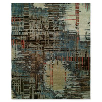 Natori Dynasty Abstract Plaid Handcrafted Rug in Blue