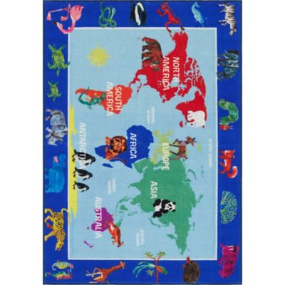 Eric Carle Elementary World Map Kids Machine Washable Area Rug Blue/Red ...