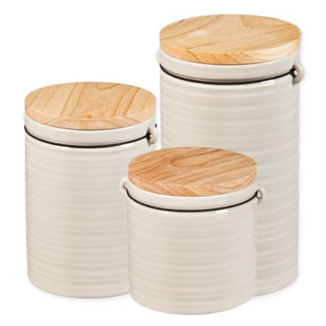 Cypress Home At Ease Ceramic Canister with Wood Lid in Grey | Bed Bath ...