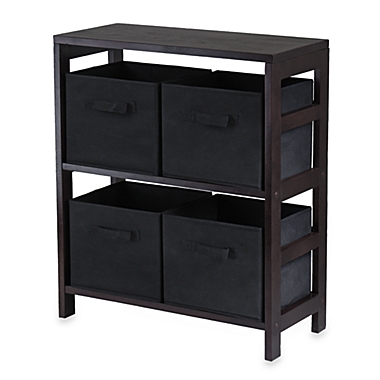 Capri 2-Tier Storage Shelf with 4 Foldable Baskets in Black. View a larger version of this product image.