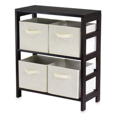 Capri 2-Section Storage Shelf with 4 Foldable Fabric Baskets in Beige