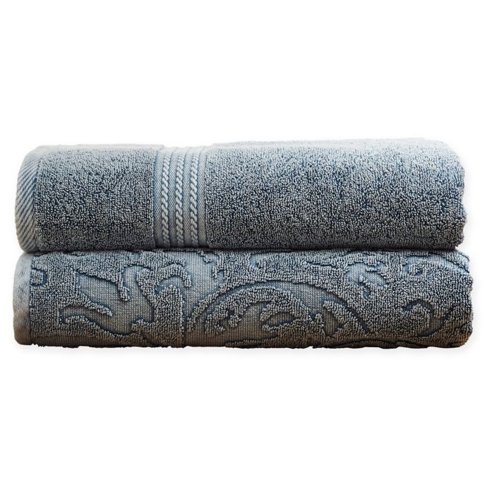 Pacific Coast Textiles Denim Wash Filigree Leaf Bath Towels (Set of 2) Bed Bath and Beyond Canada