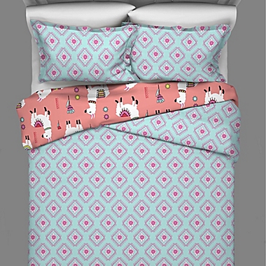 Vue&reg; Llama Drama Reversible 4-Piece King Quilt Set in Coral. View a larger version of this product image.