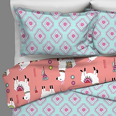 Vue&reg; Llama Drama Reversible 4-Piece King Quilt Set in Coral. View a larger version of this product image.