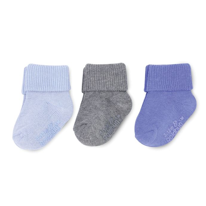 On The Goldbug™ 3-Pack Folded Cuff Socks in Blue/Grey | buybuy BABY