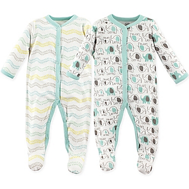 Luvable Friends&reg; Elephants Size 3-6M 2-Pack Snap-Front Sleep and Play Sleepers in Grey. View a larger version of this product image.