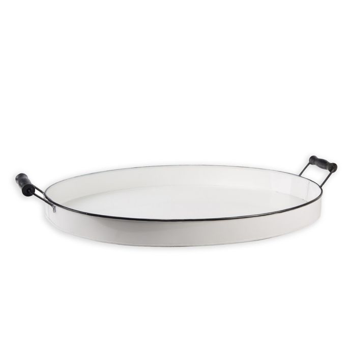 Home Essentials Beyond Large Oval Enamel Serving Tray With Handles In White Black Bed Bath Beyond