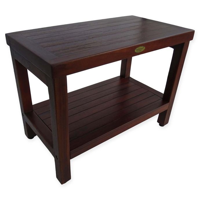 EcoDecors™ Classic 24 Inch Teak Shower Bench With Shelf In