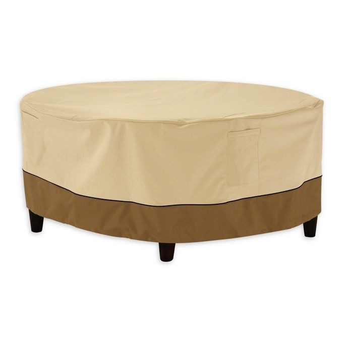 Classic Accessories Veranda Round Ottoman Or Coffee Table Cover In Pebble Bed Bath Beyond