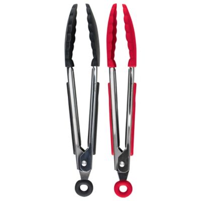 Tovolo&reg; Stainless Steel Handled Mini Tongs in Black/Red (Set of 2)