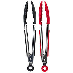Tovolo® Stainless Steel Handled Mini Tongs in Black/Red (Set of 2)