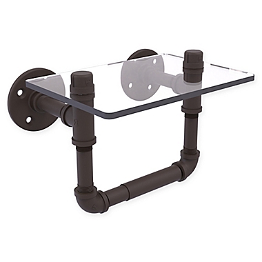 Allied Brass Pipeline Collection Toilet Paper Holder with Glass Shelf in Oil Rubbed Bronze. View a larger version of this product image.