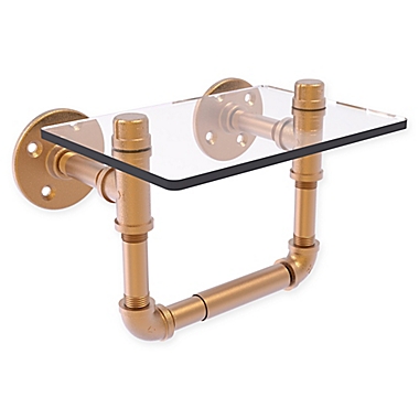 Allied Brass Pipeline Collection Toilet Paper Holder with Glass Shelf in Brushed Bronze. View a larger version of this product image.