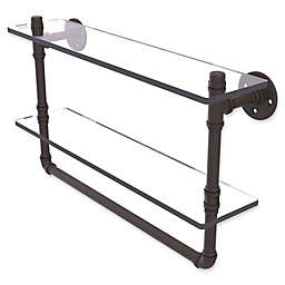 Allied Brass Pipeline Collection 22-Inch Double Glass Shelf with Towel Bar in Oil Rubbed Bronze